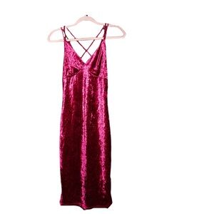 Windsor Crushed Red Velvet Strappy Midi Dress S/M